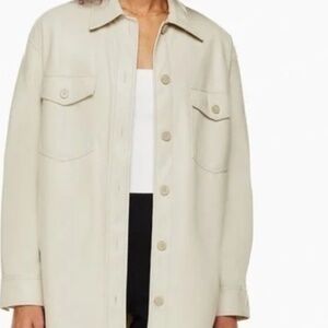 Wilfred Ganna Faux Leather Matte Ivory Long Sleeve Shirt Jacket